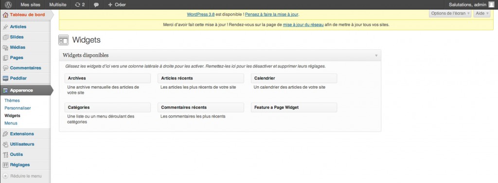 Tableau de bord de WordPress 3.7